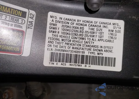 2014 Honda Cr-V Ex-L z USA, uszkodzony, nr VIN 2HKRM4H73EH699199